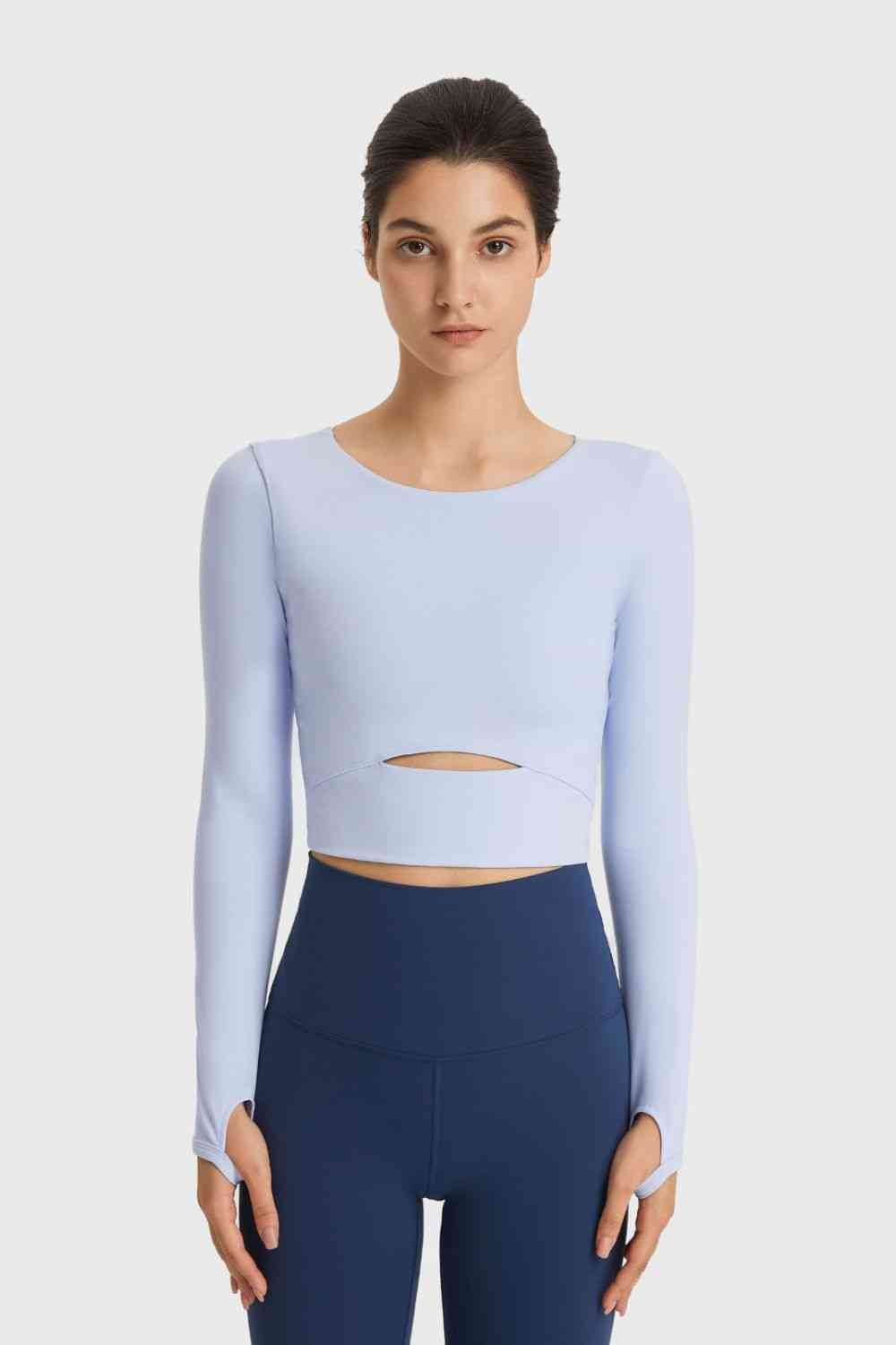 Millennia Cutout Long Sleeve Cropped Sports Top - FitFemme.Shop