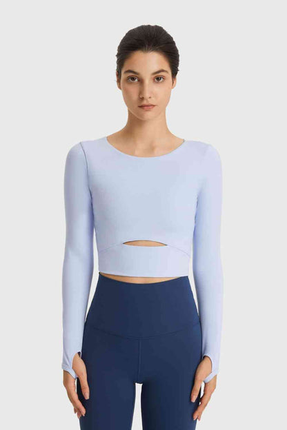 Millennia Cutout Long Sleeve Cropped Sports Top - FitFemme.Shop