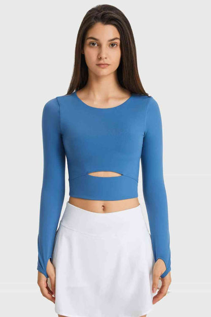 Millennia Cutout Long Sleeve Cropped Sports Top - FitFemme.Shop