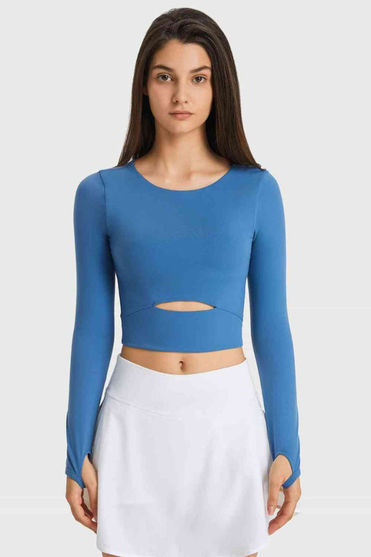Millennia Cutout Long Sleeve Cropped Sports Top - FitFemme.Shop