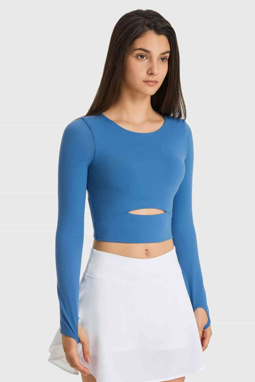 Millennia Cutout Long Sleeve Cropped Sports Top - FitFemme.Shop