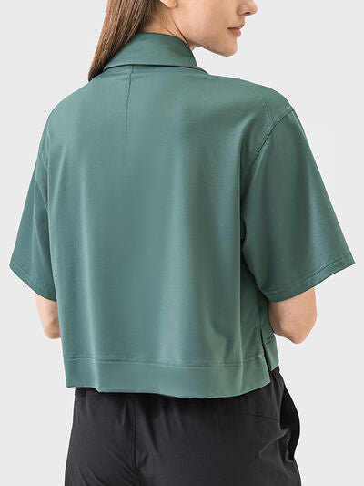 Millennia Half Button Short Sleeve Active T-Shirt - FitFemme.Shop