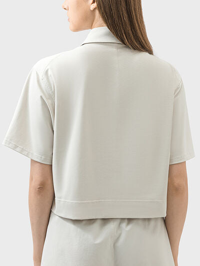 Millennia Half Button Short Sleeve Active T-Shirt - FitFemme.Shop
