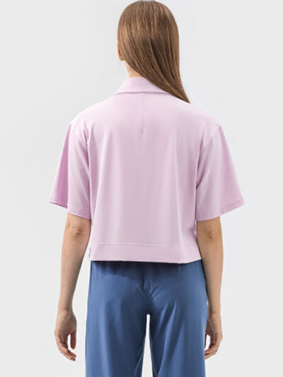 Millennia Half Button Short Sleeve Active T-Shirt - FitFemme.Shop