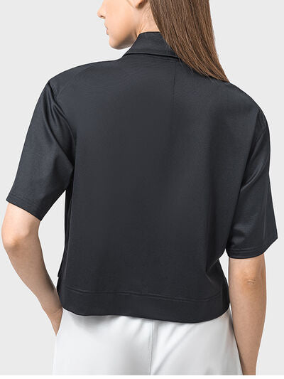 Millennia Half Button Short Sleeve Active T-Shirt - FitFemme.Shop