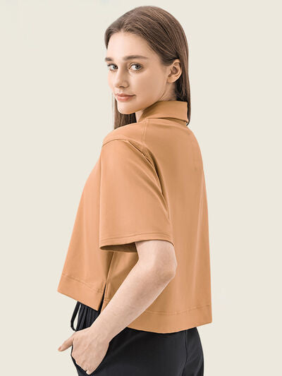Millennia Half Button Short Sleeve Active T-Shirt - FitFemme.Shop
