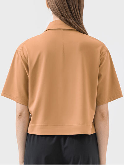 Millennia Half Button Short Sleeve Active T-Shirt - FitFemme.Shop