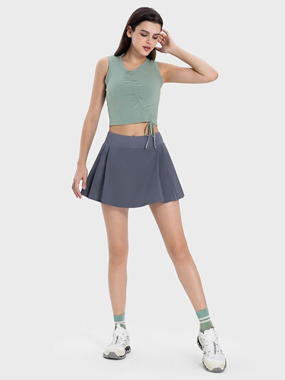 Millennia Pleated Detail Mid-Rise Waist Active Skirt - FitFemme.Shop