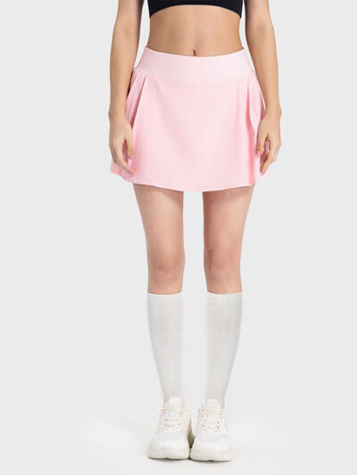 Millennia Pleated Detail Mid-Rise Waist Active Skirt - FitFemme.Shop