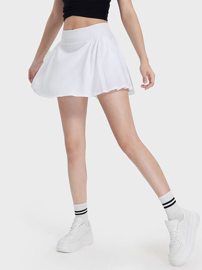 Millennia Pleated Detail Mid-Rise Waist Active Skirt - FitFemme.Shop