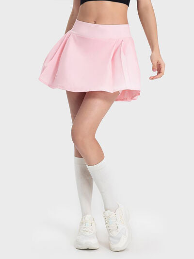 Millennia Pleated Detail Mid-Rise Waist Active Skirt - FitFemme.Shop