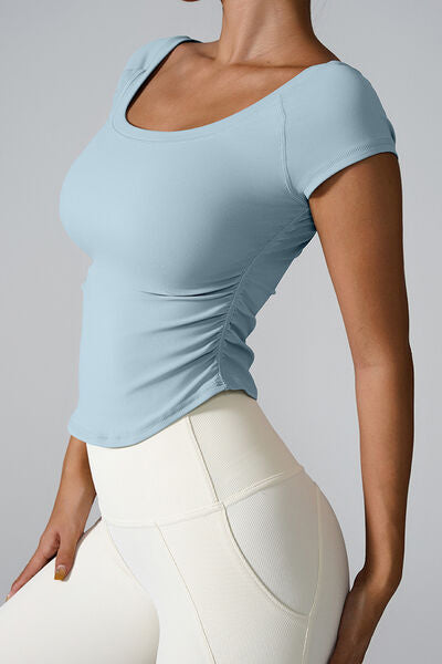 Round Neck Short Sleeve Active T-Shirt - FitFemme.Shop
