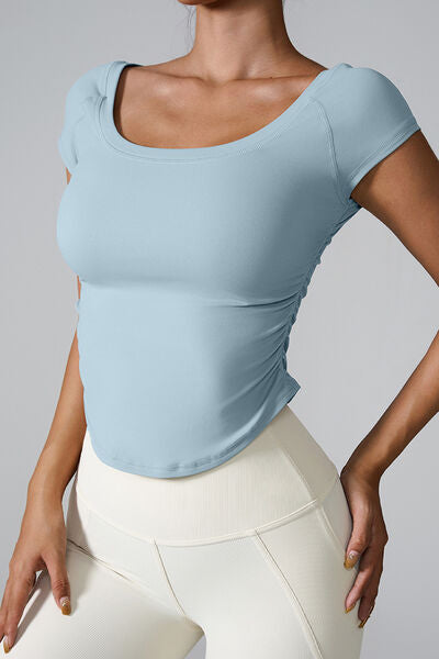 Round Neck Short Sleeve Active T-Shirt - FitFemme.Shop