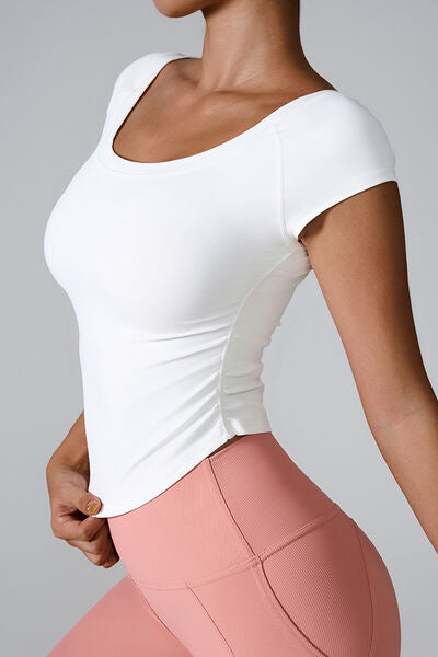 Round Neck Short Sleeve Active T-Shirt - FitFemme.Shop