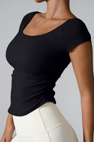 Round Neck Short Sleeve Active T-Shirt - FitFemme.Shop