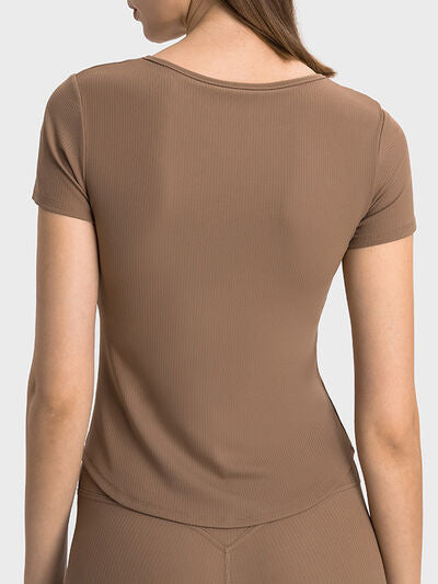 Millennia Notched Short Sleeve Active T-Shirt - FitFemme.Shop