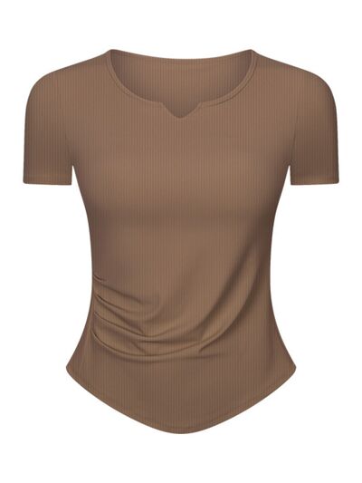 Millennia Notched Short Sleeve Active T-Shirt - FitFemme.Shop