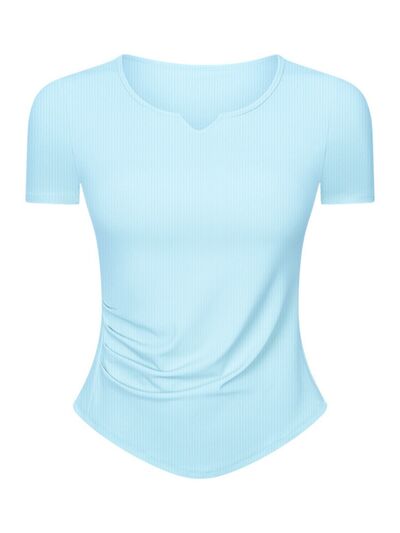 Millennia Notched Short Sleeve Active T-Shirt - FitFemme.Shop