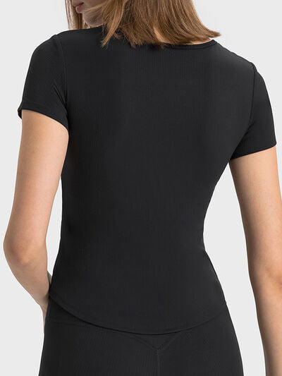 Millennia Notched Short Sleeve Active T-Shirt - FitFemme.Shop