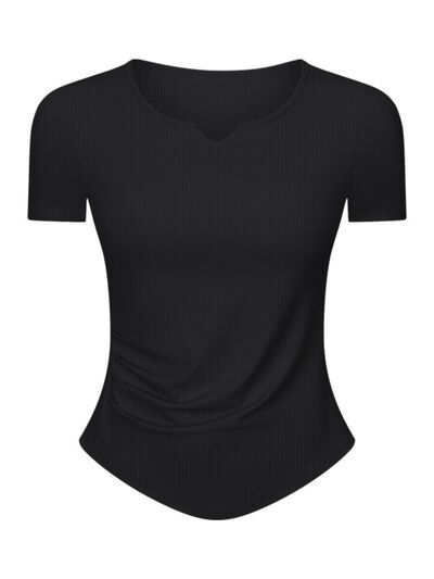 Millennia Notched Short Sleeve Active T-Shirt - FitFemme.Shop