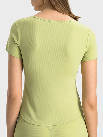 Millennia Notched Short Sleeve Active T-Shirt - FitFemme.Shop