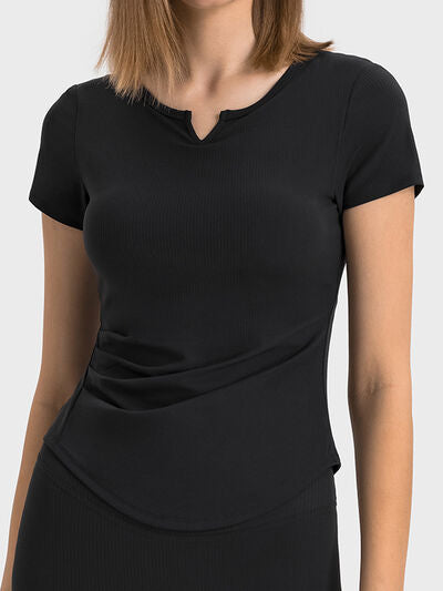 Millennia Notched Short Sleeve Active T-Shirt - FitFemme.Shop