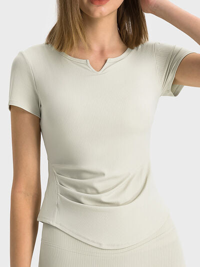 Millennia Notched Short Sleeve Active T-Shirt - FitFemme.Shop