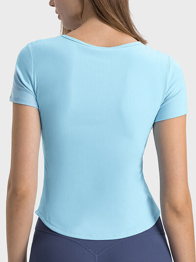 Millennia Notched Short Sleeve Active T-Shirt - FitFemme.Shop
