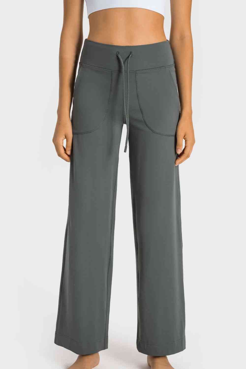 Millennia Drawstring Waist Wide Leg Sports Pants with Pockets - FitFemme.Shop