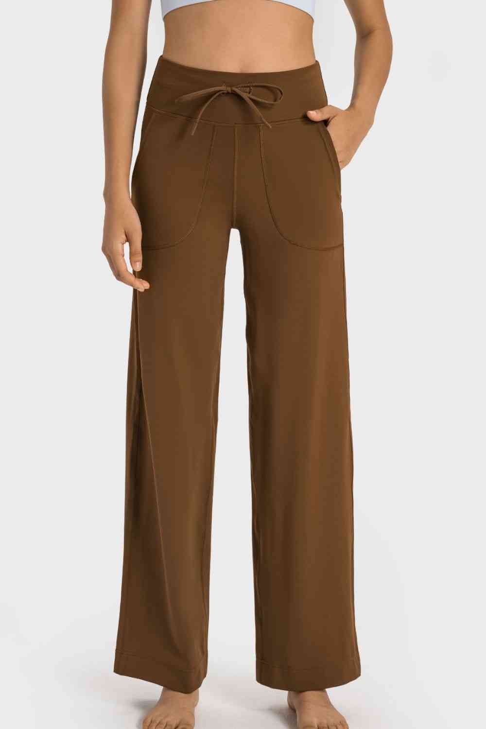 Millennia Drawstring Waist Wide Leg Sports Pants with Pockets - FitFemme.Shop