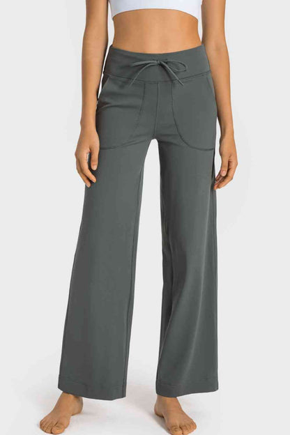 Millennia Drawstring Waist Wide Leg Sports Pants with Pockets - FitFemme.Shop