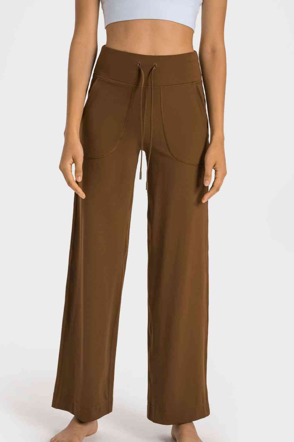 Millennia Drawstring Waist Wide Leg Sports Pants with Pockets - FitFemme.Shop