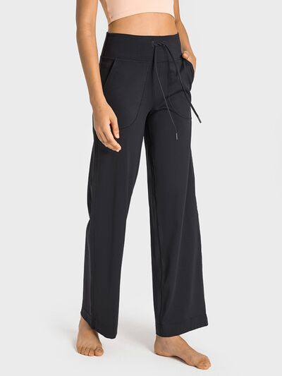 Millennia Drawstring Waist Wide Leg Sports Pants with Pockets - FitFemme.Shop
