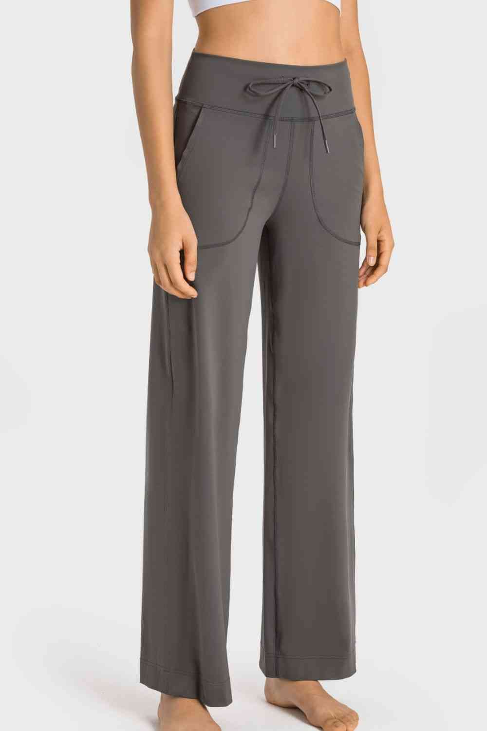 Millennia Drawstring Waist Wide Leg Sports Pants with Pockets - FitFemme.Shop