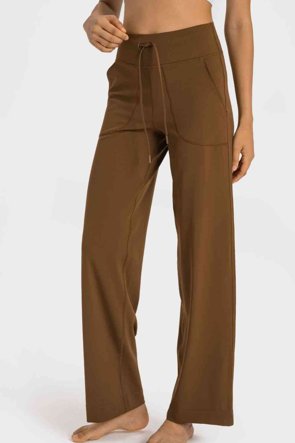 Millennia Drawstring Waist Wide Leg Sports Pants with Pockets - FitFemme.Shop