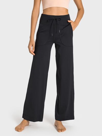 Millennia Drawstring Waist Wide Leg Sports Pants with Pockets - FitFemme.Shop
