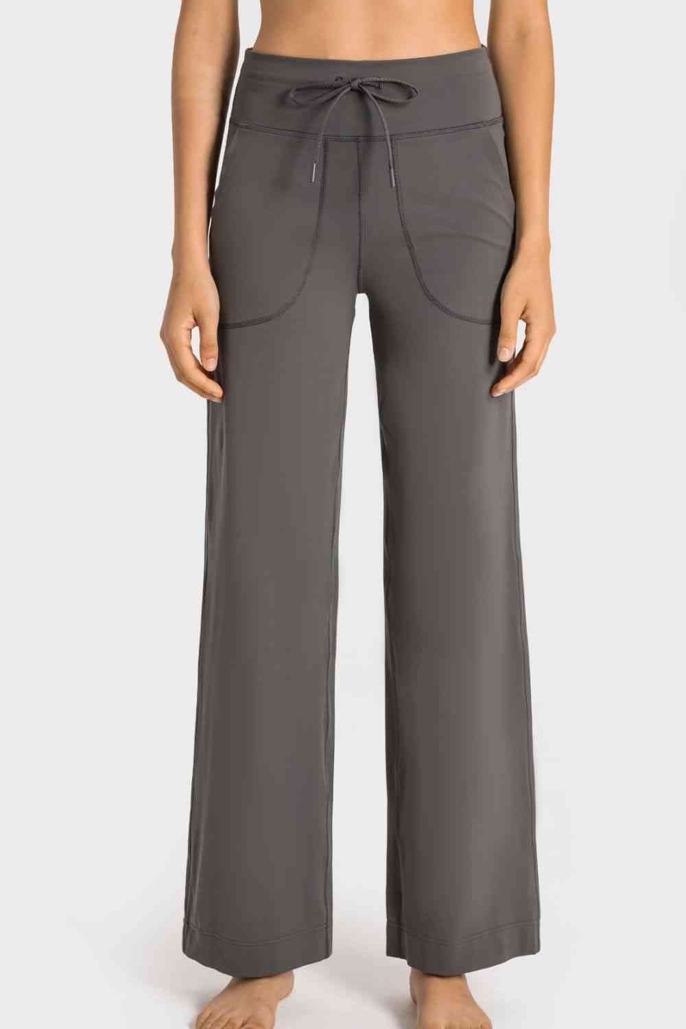 Millennia Drawstring Waist Wide Leg Sports Pants with Pockets - FitFemme.Shop