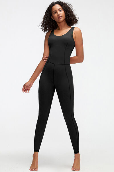 Crisscross Wide Strap Active Jumpsuit - FitFemme.Shop