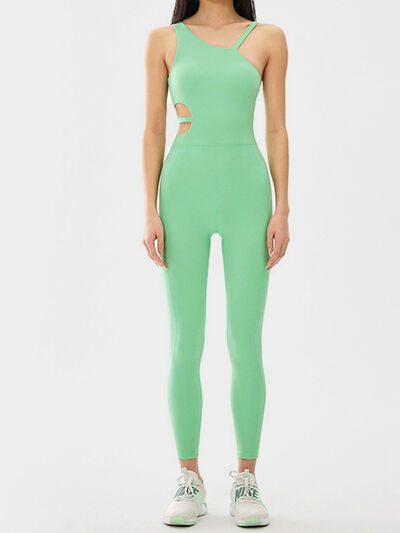 Cutout Asymmetrical Neck Active Jumpsuit - FitFemme.Shop