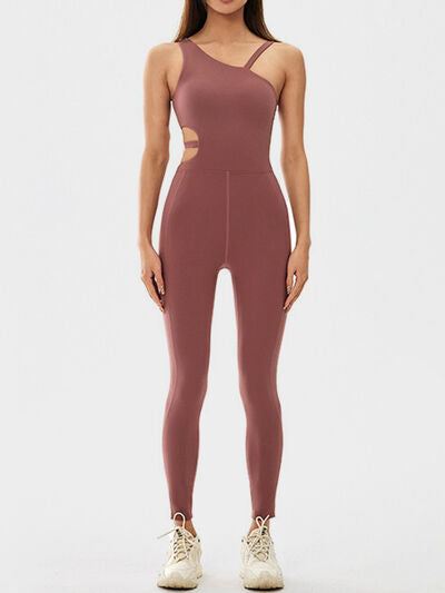 Cutout Asymmetrical Neck Active Jumpsuit - FitFemme.Shop