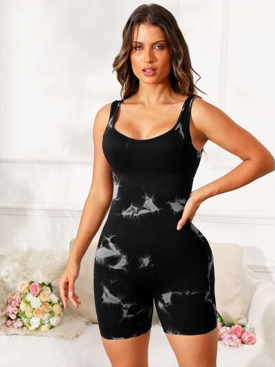 Tie-Dye Wide Strap Active Romper - FitFemme.Shop