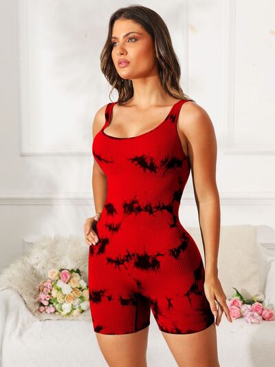 Tie-Dye Wide Strap Active Romper - FitFemme.Shop
