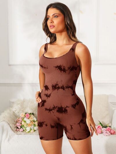 Tie-Dye Wide Strap Active Romper - FitFemme.Shop