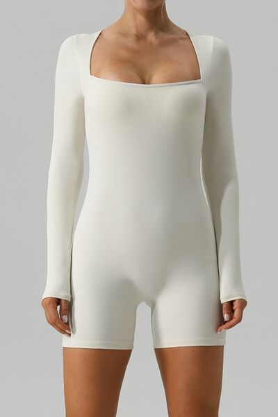Square Neck Long Sleeve Active Romper - FitFemme.Shop