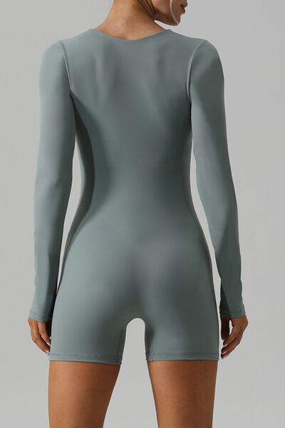 Square Neck Long Sleeve Active Romper - FitFemme.Shop