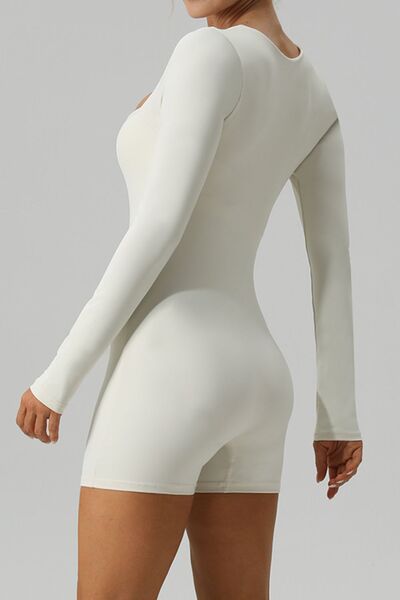 Square Neck Long Sleeve Active Romper - FitFemme.Shop