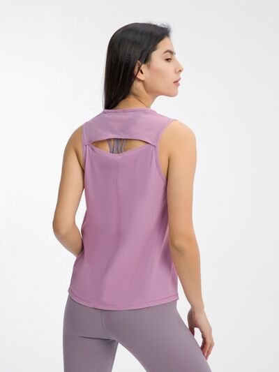Millennia Cutout Back Round Neck Active Tank - FitFemme.Shop