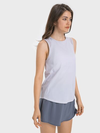 Millennia Cutout Back Round Neck Active Tank - FitFemme.Shop