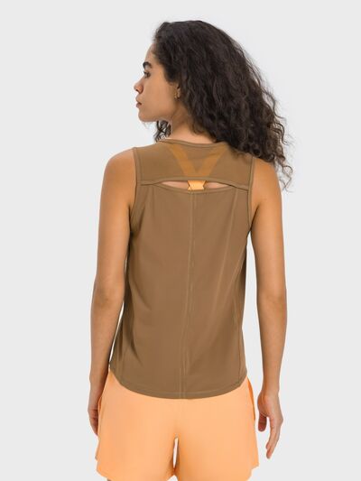 Millennia Cutout Back Round Neck Active Tank - FitFemme.Shop
