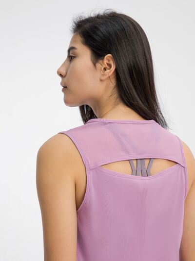 Millennia Cutout Back Round Neck Active Tank - FitFemme.Shop
